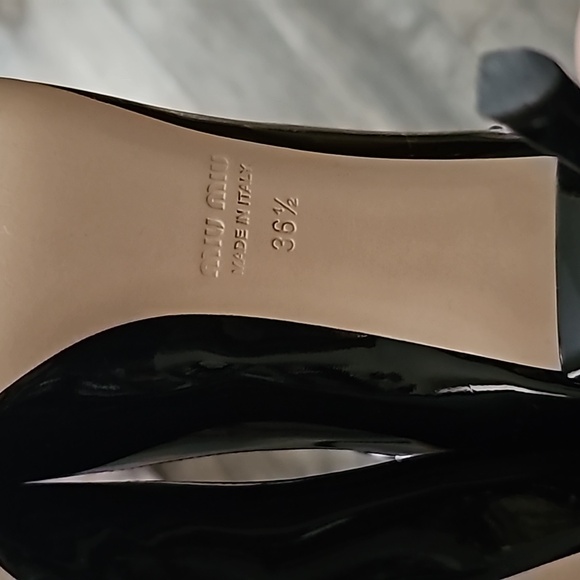 Miu Miu high heel black patent leather Rhinestones peep toe 36.5 (S2) - Picture 10 of 11
